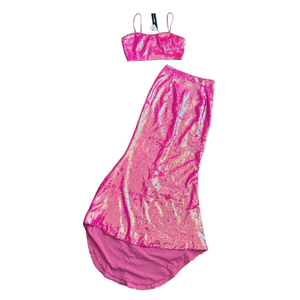 Fashion Nova Pink Sequin Maxi Skirt and Crop Top Set